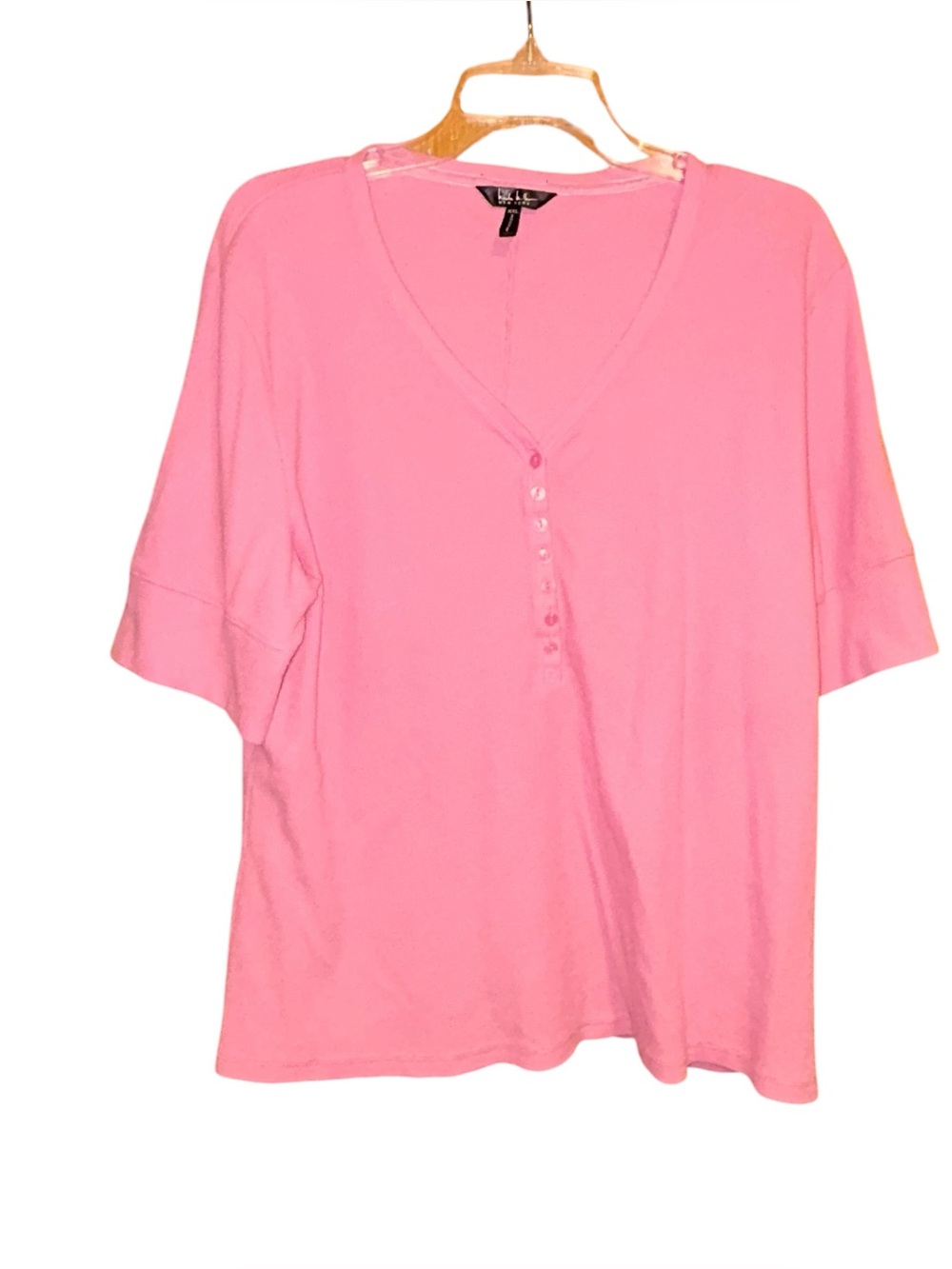 Nicole Miller Henley Waffle Knit Top Women’s XXL Pink Short‎ Sleeve Stretch